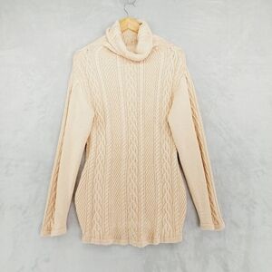 Boutique Beige Turtleneck Long Sleeve Cable Knit Sweater  P1823